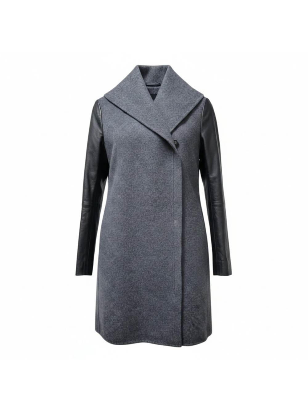 Vince Women's Wool Nylon Gray Lamb Skin Leather Sleeve Shawl Neck Sweater Small